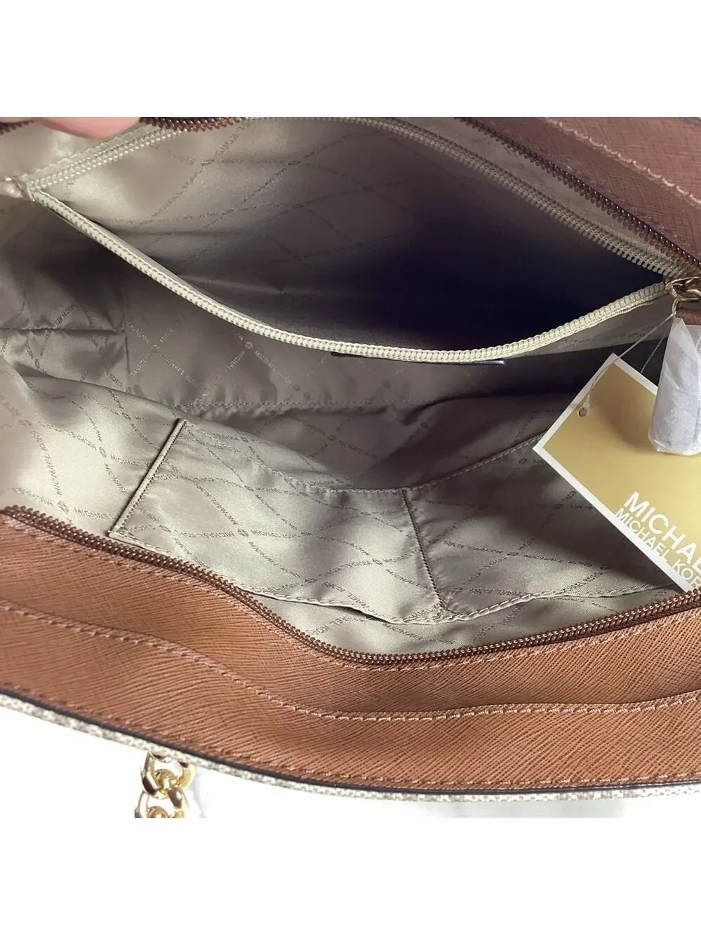 Michael‎ Kors Jet Set Chain Large work Tote Bag Brown tan signature laptop NWT
